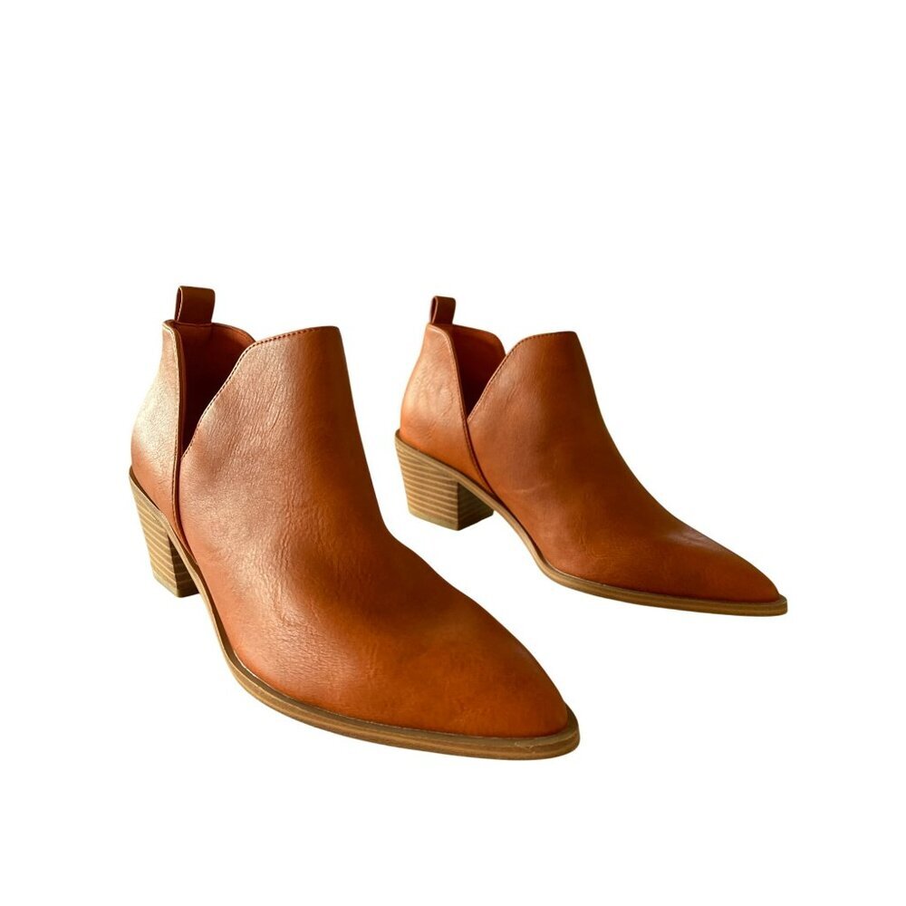 ZBY Womens Tan Leatherette Pointed-Toe Ankle Booties Size 8 NEW